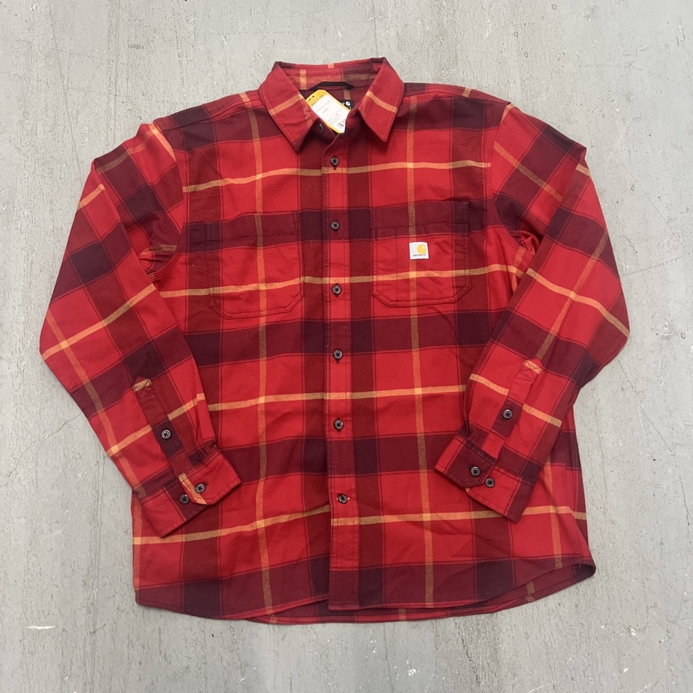 Carhartt Rugged Flex Relaxed Fit Midweight Flannel LongSleeve Plaid‎ Shirt L Red